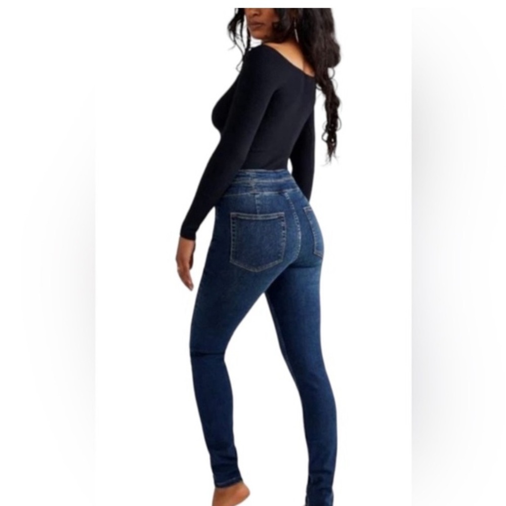 Free People We The Free Sz 32 blue High Rise Lace Up Jeans Lovers Knot - Picture 5 of 7